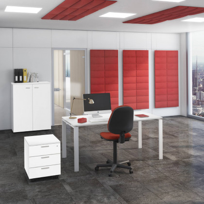Komplettbüro Doria mit mittelgroßem Schrank, Stuhl und Container. 