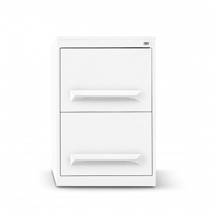 Metal filing cabinet with 2 drawers and built-in handle