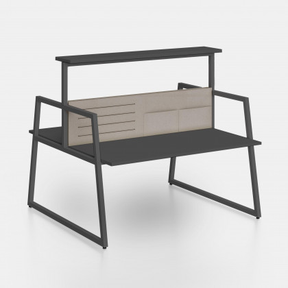 Bench Fusion with shelf and screen dividers with elastic bands and pockets