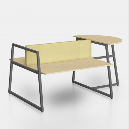 Bench Fusion with halfmoon table and screen dividers