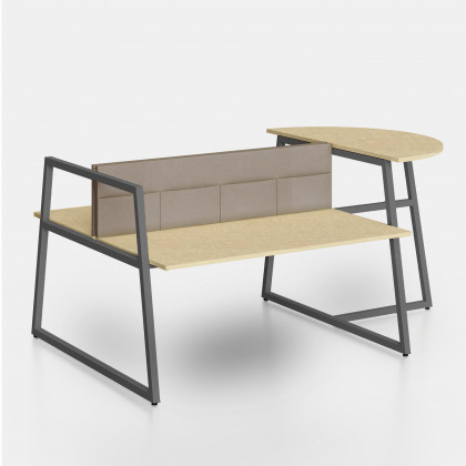 Bench Fusion with halfmoon table and screen dividers with pockets