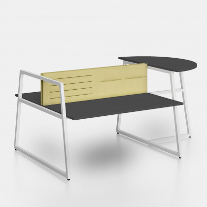 Bench Fusion with halfmoon table and screen dividers with elastic bands and pockets